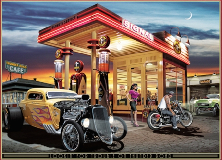 Looking For Trouble on Thunder Road - hot rods, painting, gas, cars, station, service