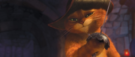 Puss in Boots (2011) - hat, cat, movie, fantasy, dreamworks animation, puss in boots, animal, orange, sword