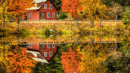 Beautiful Place - autumn, house, trees, river