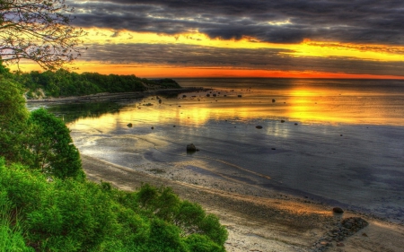 Sunset - trees, nature, sunset, river