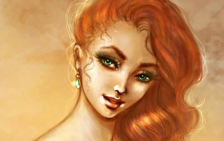 Redhead - redhead, woman, digital, girl, portrait, green eyes, art