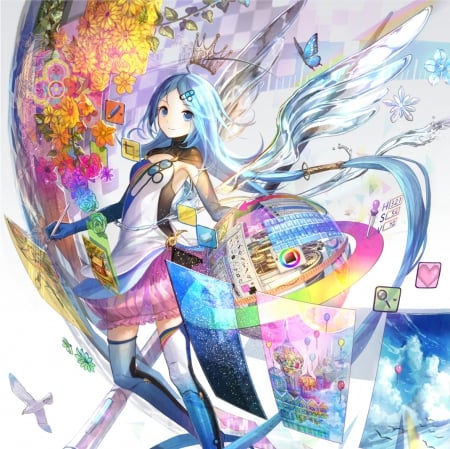 Fuji Choko - pretty, anime, multicolor, magic, female, wing, angel, magical, fuji choko, color, nice, abstract, anime girl, abstrtact, beautiful, girl, beauty, lovely, sweet, colorful, fantasy