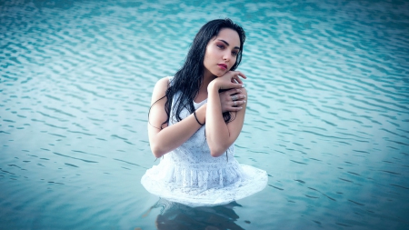 beauty in lake - lake, girl, water, beauty