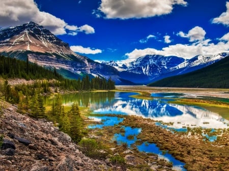 Jasper National Park-Alberta, Canada - alberta, lake, mountain, national park, landscape, hills, peak, lovely, reflection, jasper, beautiful, canada