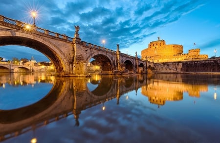 Ponte St. Angelo, Roe - river, tiber, italy, reflection, bridge