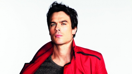 Ian Somerhalder - actor, tv series, man, vampire diaries, black, white, red, Ian Somerhalder, damon