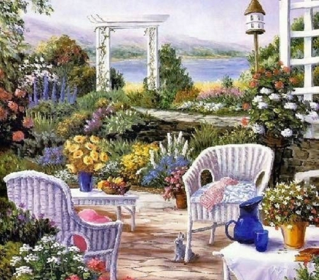 lovely day in a garden - painting, nature, day, garden, lovely