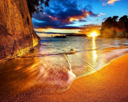 Golden Sunset - beach, nature, sunset, sea