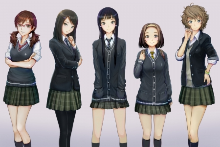 Black Squad's - pretty, anime, female, team, long hair, uniform, short hair, group, plain, hd, nice, miniskirt, anime girl, skirt, beautiful, girl, friendship, simple, beauty, lovely, friend, sweet, black, blouse, jacket