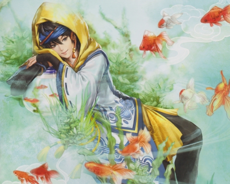 GoldFish - maiden, beautiful, sublime, lying, anime girl, girl, swimming, lay, fantasy, lady, gorgeous, swim, goldfish, float, pretty, beauty, sweet, anime, hd, cg, bowl, divine, laying, nice, lovely, fish, female