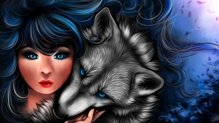 Wolf Girl - wolf, beautiful, girl, eyes, art