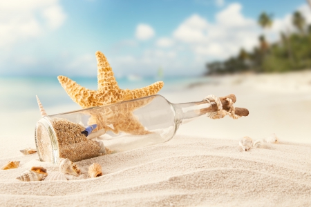 â™¥Summer Beachâ™¥ - seashells, starfish, beach, summer, bottle, sand