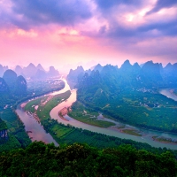 Sunset Over Li River, Panorama