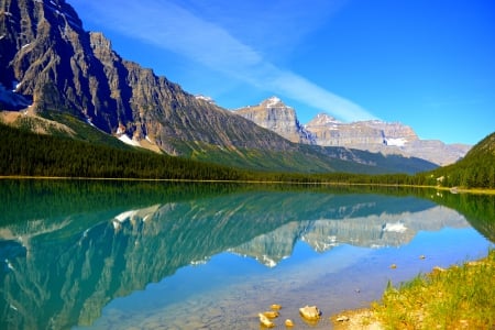 Waterfowl Lake, Banff NP - emerald water, National Park, beautiful, forest, reflection, mountain, Alberta, Canada, lake