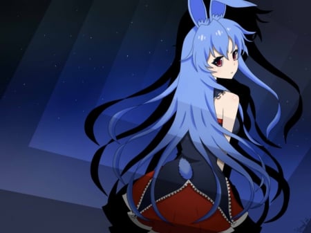 KuroUsagi - beauty, nice, female, kurousagi, simple, anime girl, black, pretty, anime, girl, long hair, usamimi, lovely, blue hair, ears, blue, beautiful, plain, sweet