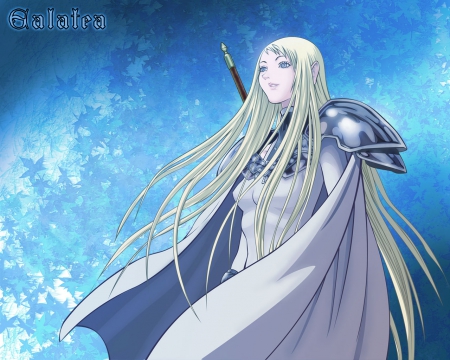 Galatea [Claymore] - Blue Background, Claymore, Sword-slinger Girl, Anime girl, Long hair, Galatea, 1280x1024 Wallpaper, Blonde hair