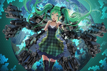 Hatsune Miku - black, salmon88, vocaloid, girl, hatsune miku, manga, green