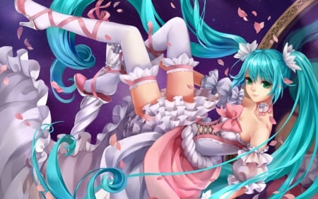 Hatsune Miku - anime, vocaloid, monogo, blue, Hatsune Miku, girl, pink, manga, green