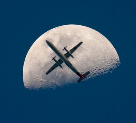 PERFECTLY TIMED PHOTO - moon, plane, timed, photo