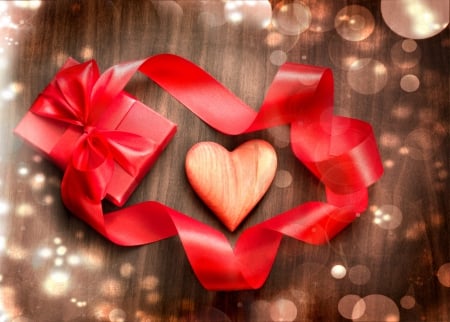 * With love * - heart, red, present, ribbon, gift, box, love