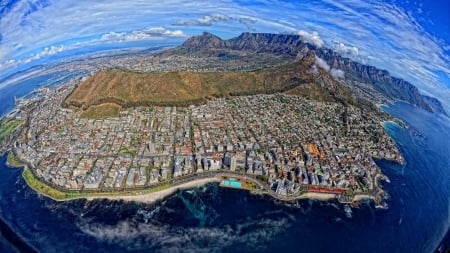 fabulous aerial view of cape town s. africa hdr - view, mountain, aerial, city, hdr, sea, coast