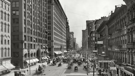 historic new york city avenue - avenue, horse and carriage, history, city, grayscale