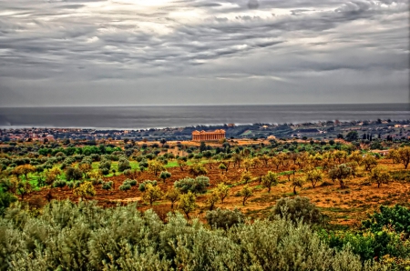 Valley of Temples in Agrigento_Italy - Valley, hills, monument, town, medieval, Temple, view, old, landscapes, Greek, houses, sky, castle, trees, architecture, Italia, village, river, ancient, Italy, panorama, building