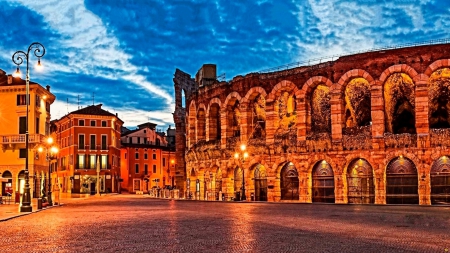 Verona_Italy - town, evening, light, mountain, Arena, view, old, landscapes, nice, sky, sun, clouds, city, colors, architecture, Italia, buildings, village, street, homes, sunset, ancient, green, Italy, sunrice, panorama, rocks