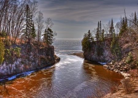 Temperance River State Park, Minnesota - usa, trees, water, firs, sea, stream