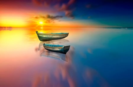 Simply Beautiful - clouds, boats, sunset, nature, splendor, sea, sun, sky