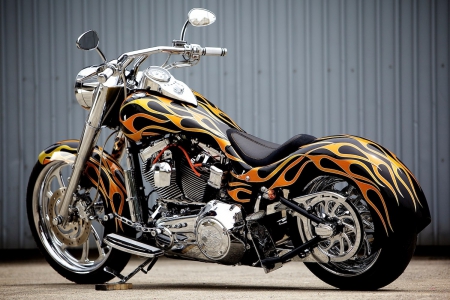 Yellow Flames - harley, chopper, motorcycle, bike