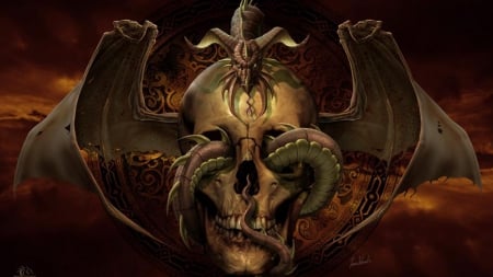 DRAGON SKULL - pic, dragon, winged, skull