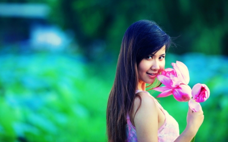 Valeria - beauty, smile, outdoor, flower