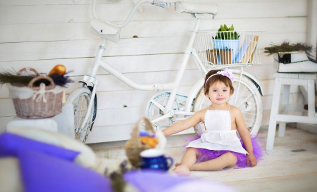 ♥ - flowers, bike, childhood, splendor, girl, cute, sweet, child