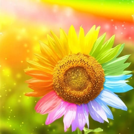 The colors of the flowers - flowers, colored trails, sunflower, rainbow, colorful nature