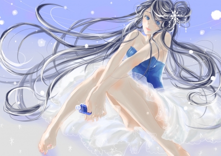 Setsuko - gown, maiden, beautiful, hot, anime girl, girl, lovley, lady, pretty, beauty, sweet, anime, dress, blue, long hair, nice, sexy, setsuko, female