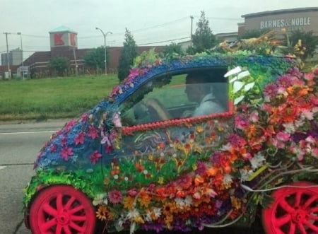 FLOWER COVERED CAR - flower, covered, car, pretty