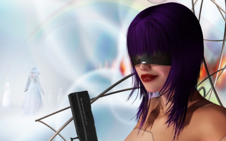 Fantasy girl - game, fantasy, purple, blue, woman, girl, cyborg