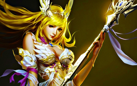 Goddess - game, yellow, girl, beauty, league of angels, pink, fantasy, goddess, woman, golden