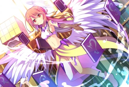 Jibril - beauty, female, hot, wings, anime girl, jibril, halo, anime, no game no life, pink eyes, sexy, adorable, girl, pink hair, lovely, kawaii, wing, beautiful, navel, books, sweet