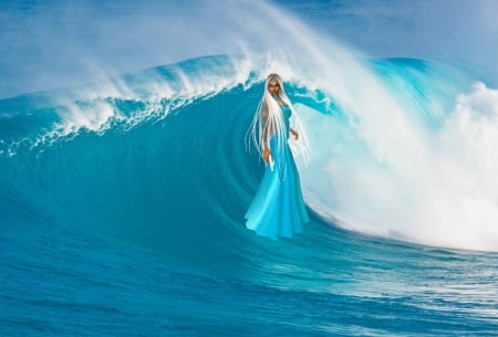 Wave Goddess - ocean, surf, blue, waves