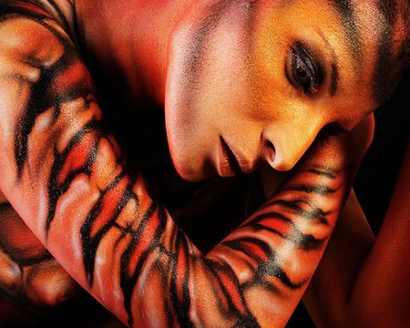 TIGERESS INFLAME - painting, body, art, tatoo