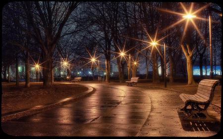 	Rainy evening - rainy, lights, evening, night, park