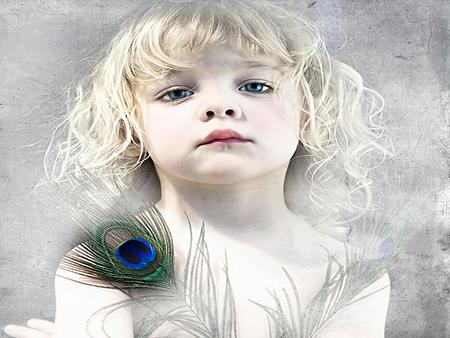 Softer than a feather - kids, little girl, look, innocence, feather, children