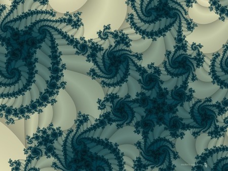 Fancy Blue Desktop - fractals, blue on cream, spirals, fractal