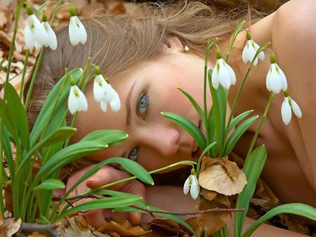 Lying with Lilies  - lilies, nature, woman, flower, dreamy