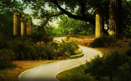 WINDY ROAD - art photo manipulation, nature, windy, trees, digital, road, photo