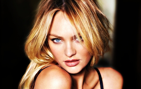 Candice Swanepoel - black, model, blonde, blue eyes, girl, woman, candice swanepoel