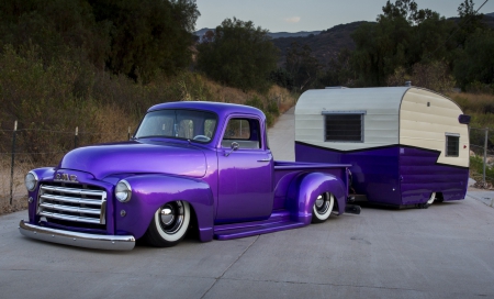 Custom GMC Lowriding Truck And Trailer - pickup, gmc, trailer, truck