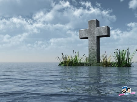 christian symbols - cross, christian, symbol, sea